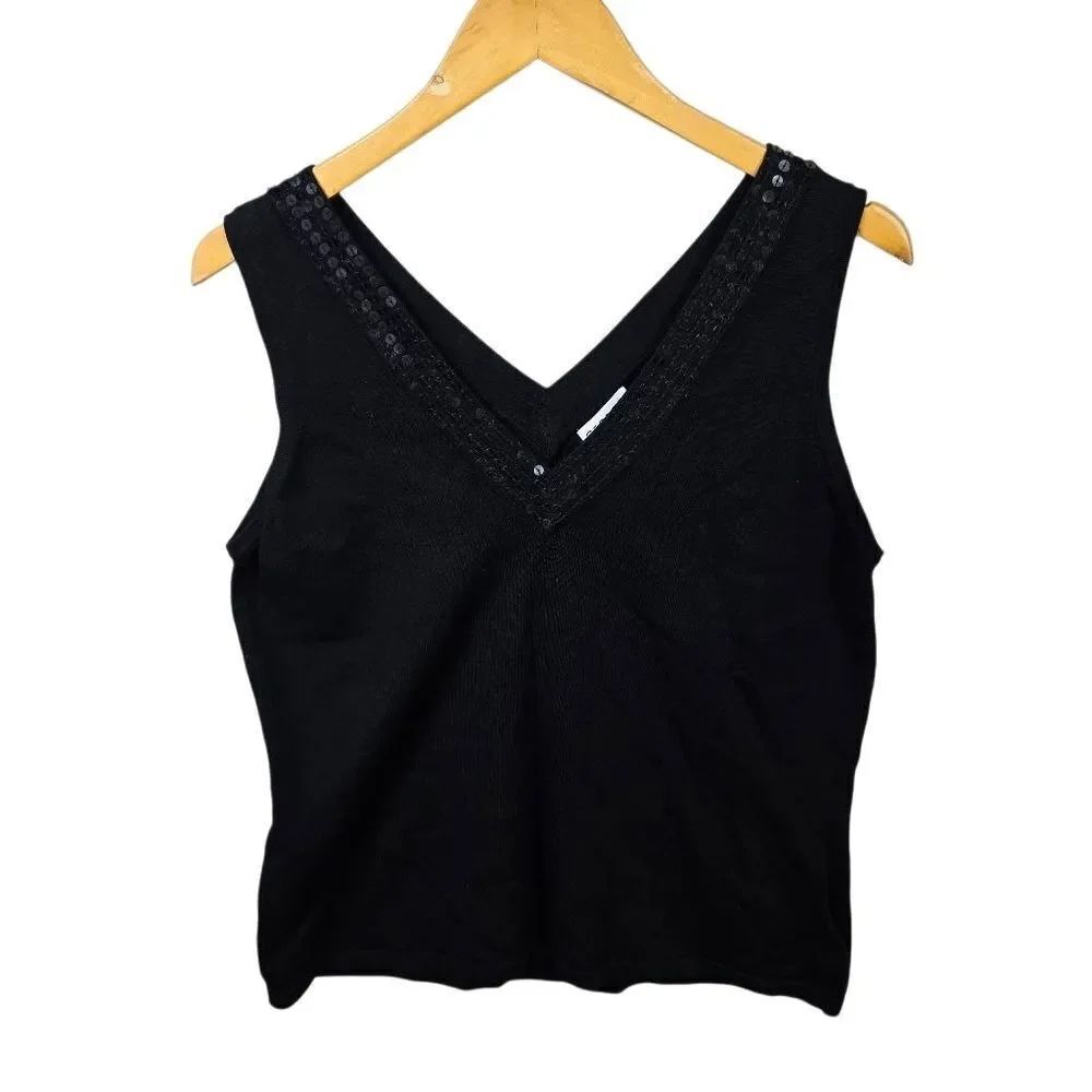 George Black Sequin V-Neck TankโTop